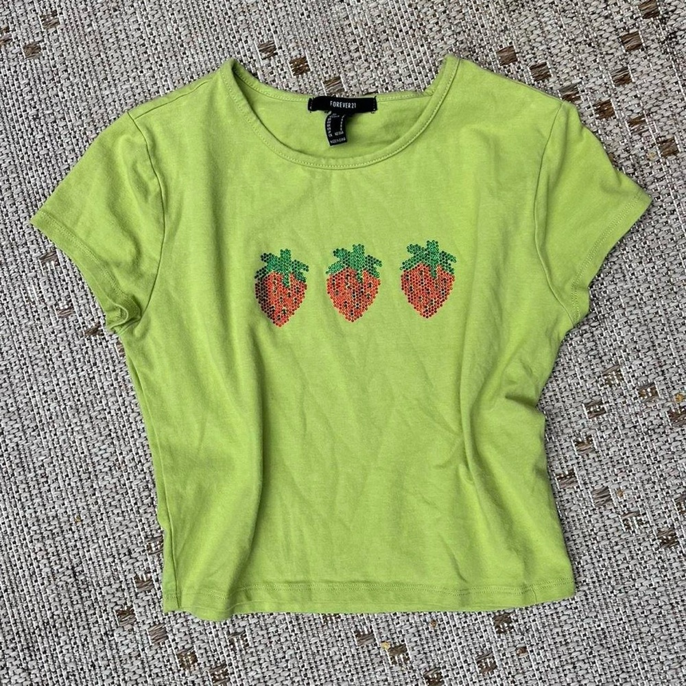 Green T-Shirt with Strawberry Design